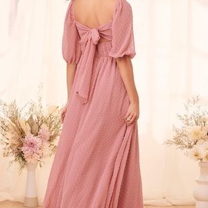 Lulus Romance is Here Rose Swiss Dot Tie-Back Maxi Dress